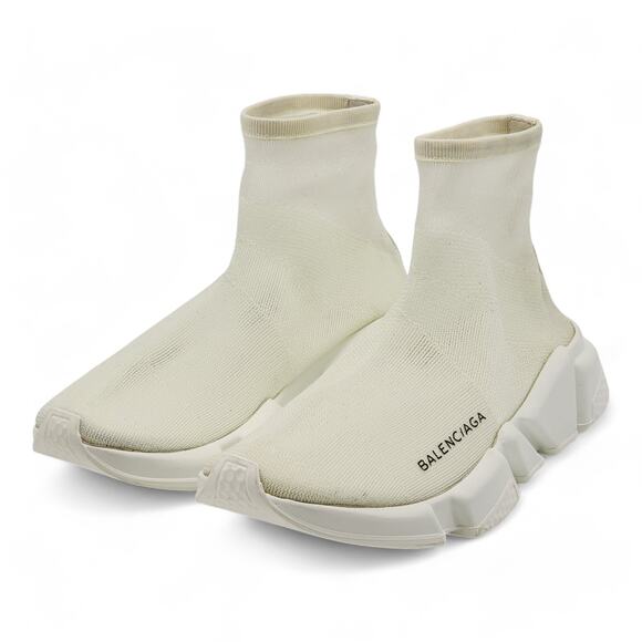 Balenciaga Knit Fabric Speed Trainer Sneakers in White 37 (7 US) $895 distressed - Picture 2 of 13